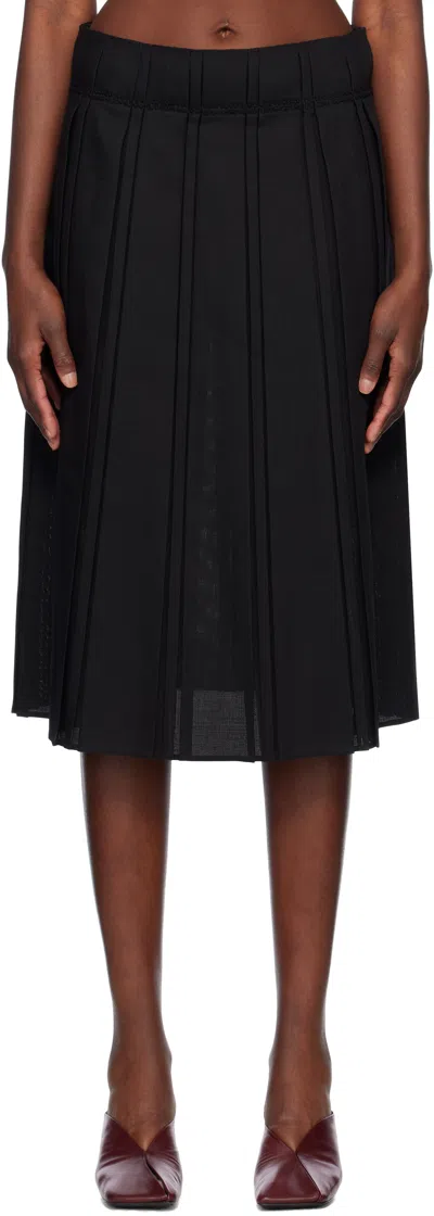 Jil Sander Black Pleated Wool Midi Skirt In 001 Black
