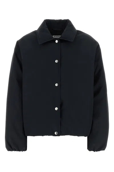 Jil Sander Polyester Down Jacket Collared Cropped Elastic Cuffs In Black