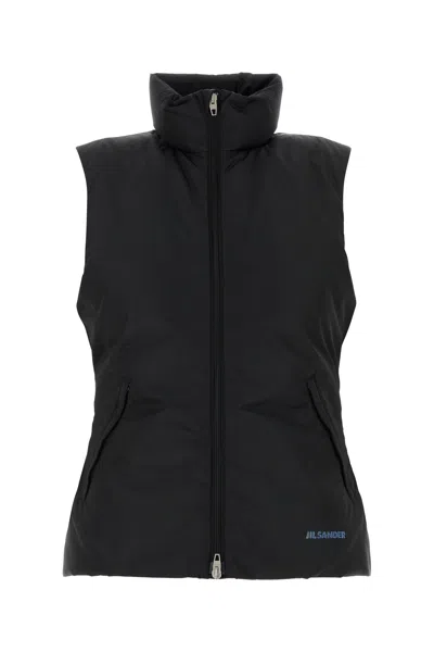 Jil Sander Polyester Sleeveless Jacket High Collar Pockets In Black
