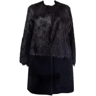 Pre-owned Jil Sander Black Portico Leather-lined Fur Coat Jacket L