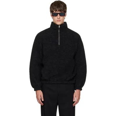 Jil Sander Black Quarter-zip Sweater In 029 Lava Stone