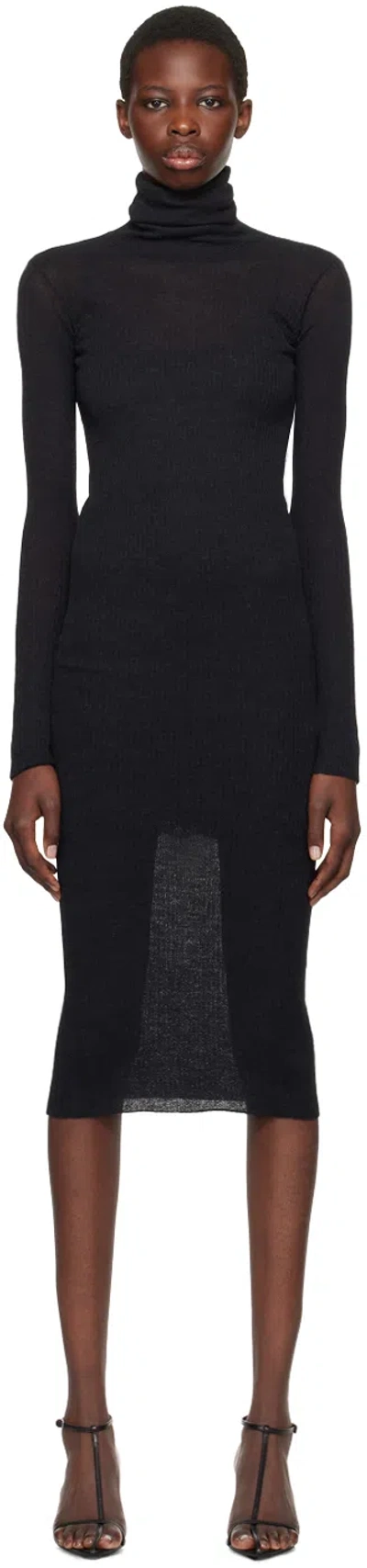 Jil Sander Black Ribbed Midi Dress In 001 Black
