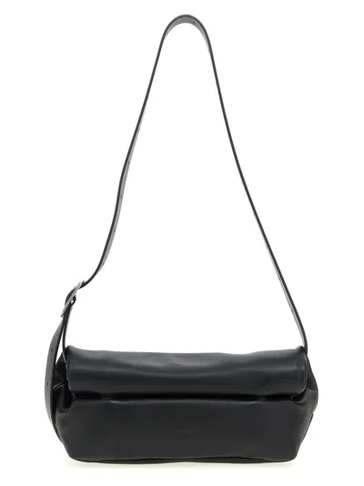JIL SANDER BLACK ROLLUP SMALL SHOULDER BAG