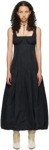 Jil Sander Black Ruched Midi Dress In 001 Black