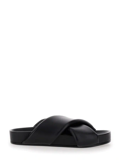 Jil Sander Black Sandals With Criss Cros Bands In Smooth Leather