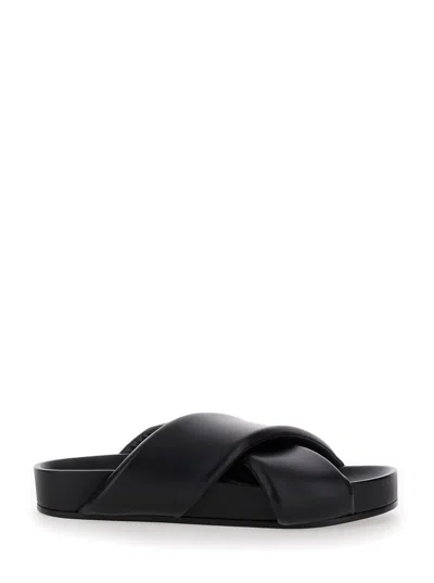 Jil Sander Black Sandals With Criss Cros Bands In Smooth Leather Man In Multicolor