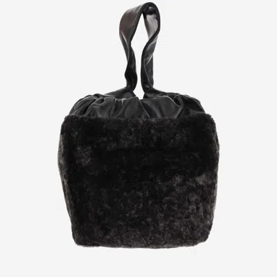 JIL SANDER BLACK SHEARLING BUCKET BAG