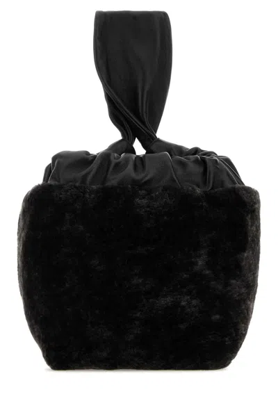Jil Sander Black Shearling Clutch In 1