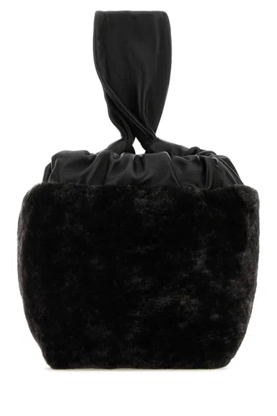 JIL SANDER BLACK SHEARLING CLUTCH