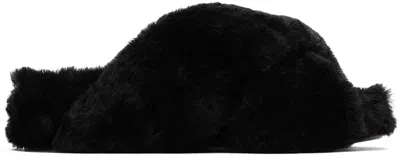 Jil Sander Crossover-strap Shearling Mules In 001 Black