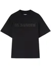 Jil Sander Round Neck Black Cotton T-shirt With Tonal Logo Print