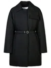 Jil Sander Silk Blend Down Jacket With Belted Waist In Black