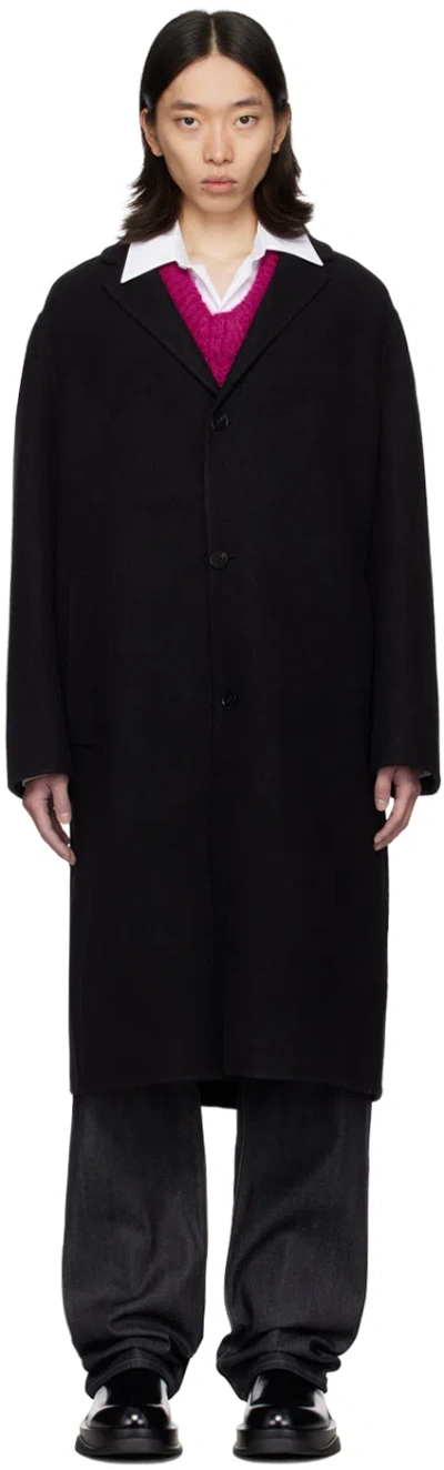 Jil Sander Semi-lined Double-breasted Virgin Wool Coat In Black