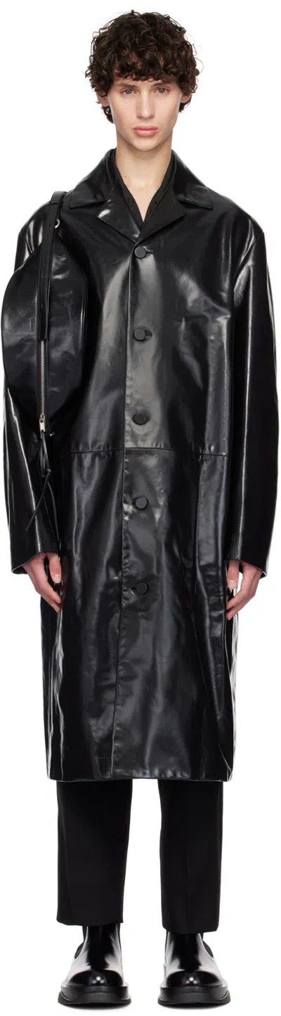 Jil Sander Black Sport Leather Coat In 001 Black