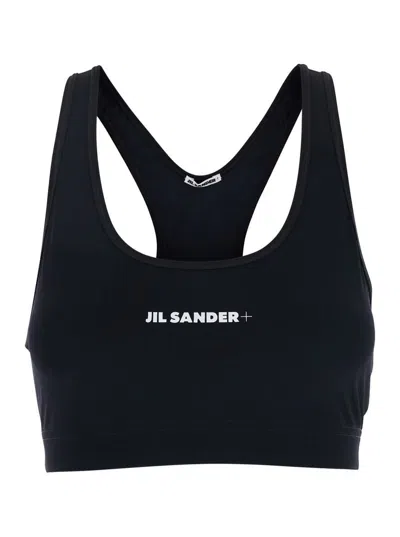 JIL SANDER BLACK SPORTS BRA WITH LOGO LETTERING ON THE FRONT