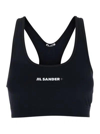 Jil Sander Black Sports Bra With Logo Lettering On The Front In Tech Fabric Stretch Woman In Multicolor