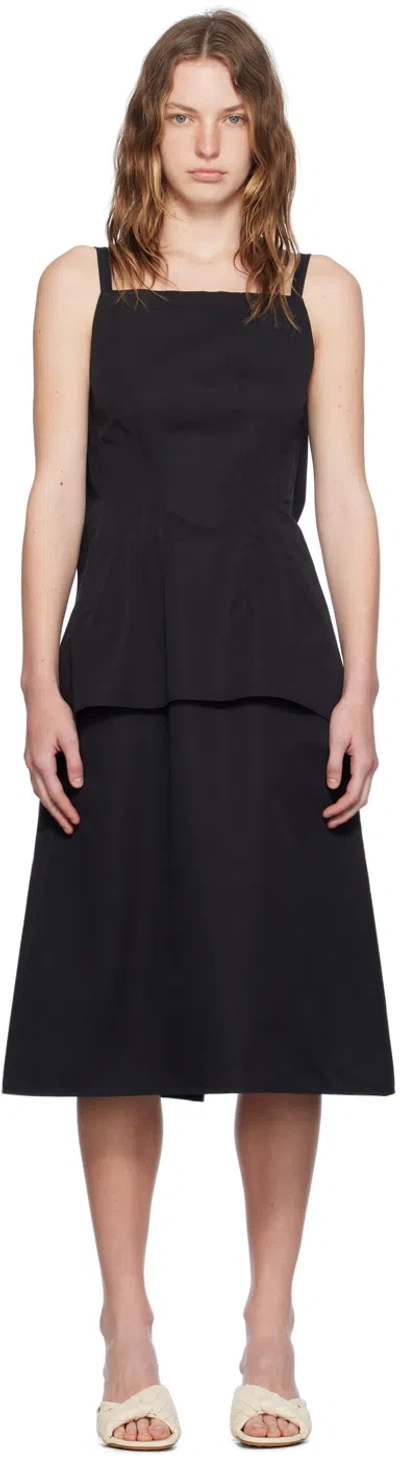 Jil Sander Black Square Neck Midi Dress In 001 Black