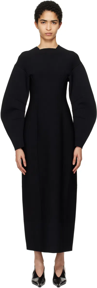 Jil Sander Black Squareneck Longsleeve Knitted Midi Dress In 001 Black