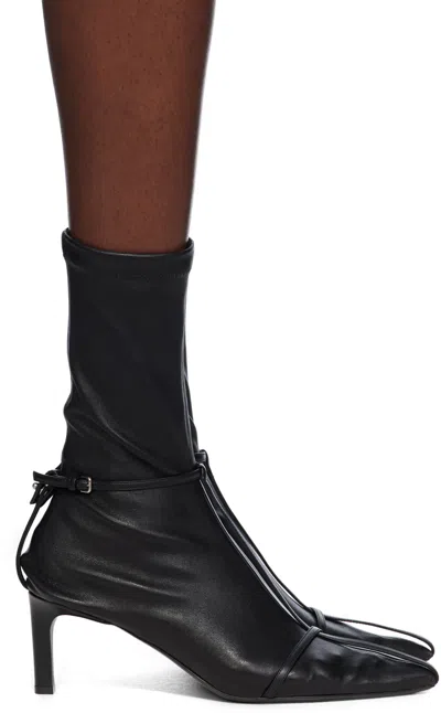 Jil Sander Stivaletto Trunk Nylon T-strap Booties In Black