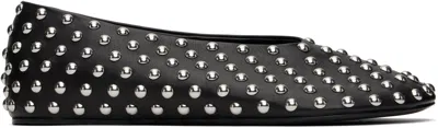 JIL SANDER BLACK STUDDED LEATHER BALLERINA FLATS