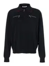Jil Sander Black Sweater With Classic Collar And Front Zip Pockets In Wool Man In Black