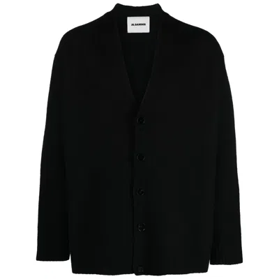Jil Sander Boiled Wool Cardigan In Black