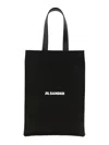 Jil Sander Logo Print Cotton-linen Blend Tote Bag In Black
