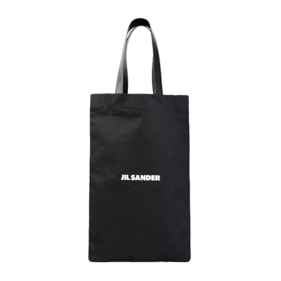 Jil Sander Black Tote Bag With Logo Print In Canvas Woman