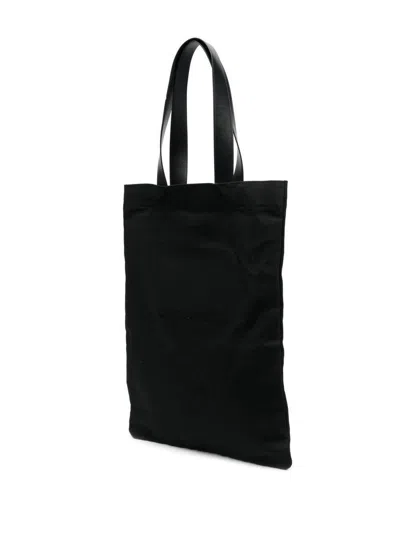 Jil Sander Black Tote Bag With Logo Print In Canvas Woman