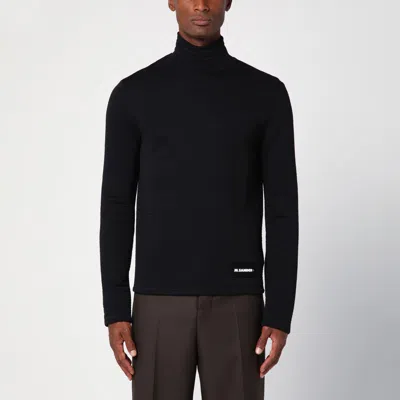 Jil Sander Black Turtleneck Sweater With Logo Patch