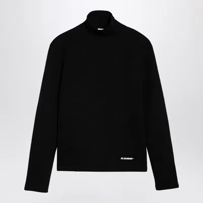 JIL SANDER JIL SANDER  BLACK TURTLENECK SWEATER WITH LOGO PATCH