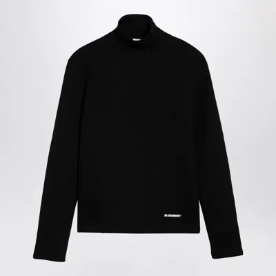 JIL SANDER JIL SANDER BLACK TURTLENECK SWEATER WITH LOGO PATCH MEN