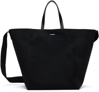 Jil Sander Black Utility Lg Tote In 002 Pitch Black/raw