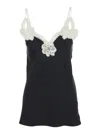 Jil Sander Black V-neck Top With Floral Embroidery