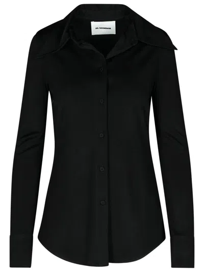 Jil Sander Viscose Shirt With Collared Neck And Cuffed Sleeves In Black