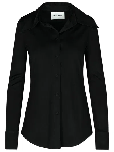 Jil Sander Viscose Shirt With Collared Neck And Cuffed Sleeves In Black
