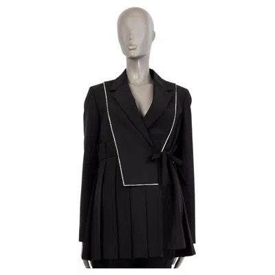 Pre-owned Jil Sander Black Wool & Mohair Pleated White Trim Blazer Jacket 36 S