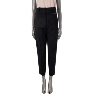 Pre-owned Jil Sander Black Wool & Mohair White Trim Tapered Leg Pants 36 S