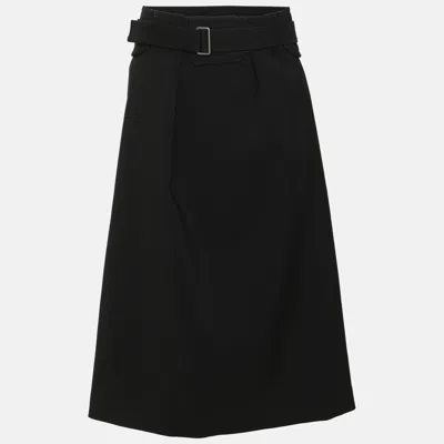 Pre-owned Jil Sander Black Wool Belted Velcro Midi Skirt S