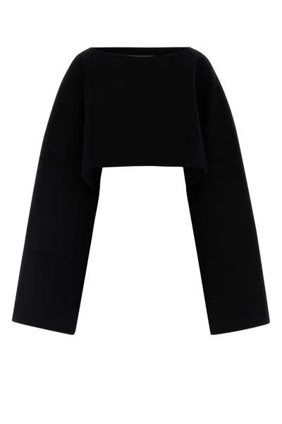 JIL SANDER BLACK WOOL BLEND CAPE