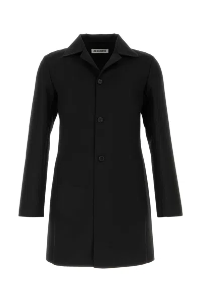 JIL SANDER BLACK WOOL BLEND COAT