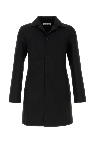 JIL SANDER BLACK WOOL BLEND COAT