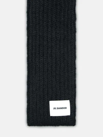 JIL SANDER BLACK WOOL BLEND SCARF