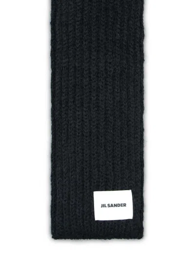 JIL SANDER JIL SANDER BLACK WOOL BLEND SCARF
