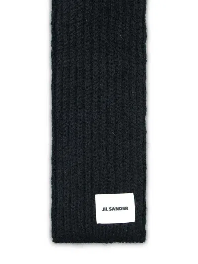 JIL SANDER BLACK WOOL BLEND SCARF