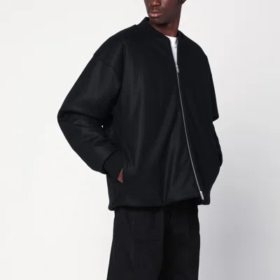 Jil Sander Band-collar Wool Bomber Jacket In Black