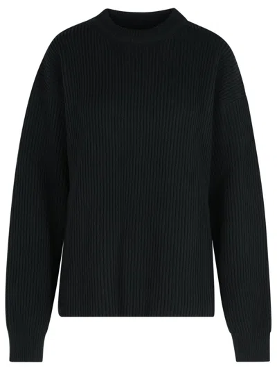 JIL SANDER BLACK WOOL CREW NECK SWEATER