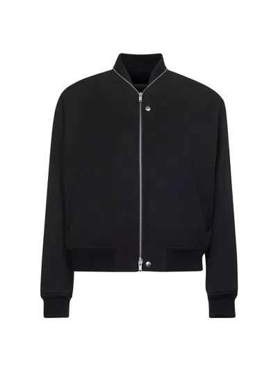 JIL SANDER BLACK WOOL GABARDINE BOMBER JACKET