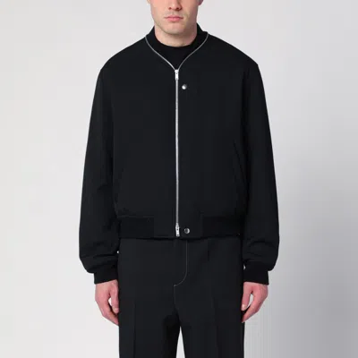 JIL SANDER BLACK WOOL GABARDINE BOMBER JACKET