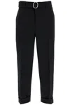 Jil Sander Men Black Wool Gabardine Belted Trousers In Black
